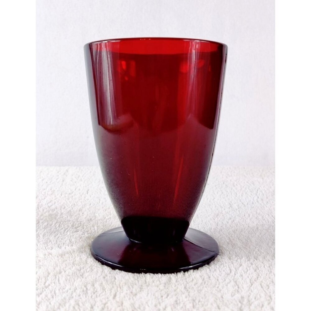 Vintage Anchor Hocking Royal Rubby Red Glass Footed Tumbler Iced Tea MCM 5.5"